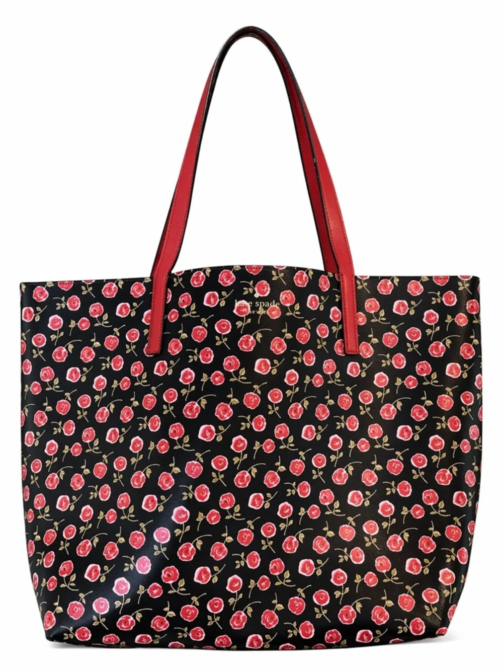 KATE SPADE Reversible MYA Arch Place Black Red Roses Leather Tote Bag